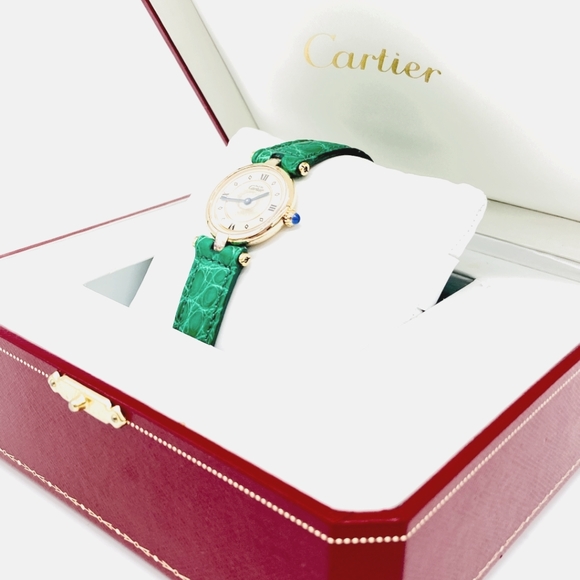 💎 CARTIER 18k Gold Vermeil 24mm Round Ivory Dial Quartz Vintage Luxury Watch - Picture 3 of 8
